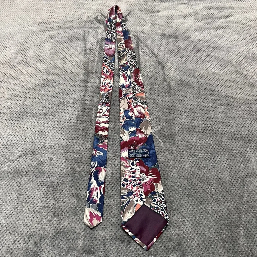 Fraser Thomson & Sons Mens Floral Tie Burgundy Navy Blue Grey Wide 3.75in